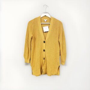 J.Jill Mustard Yellow Button Front Cardigan Sweater w 3/4 Sleeves, Size Small